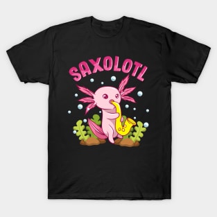 Saxolotl Adorable Sax Playing Axolotl Animal Pun T-Shirt